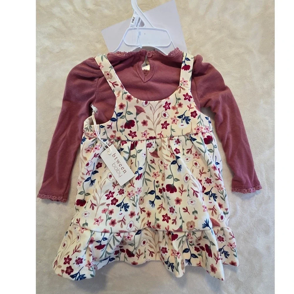 NWT Btween Baby 12M Spring Floral Dress Set Bodysuit Bows & Tights - Picture 5 of 7